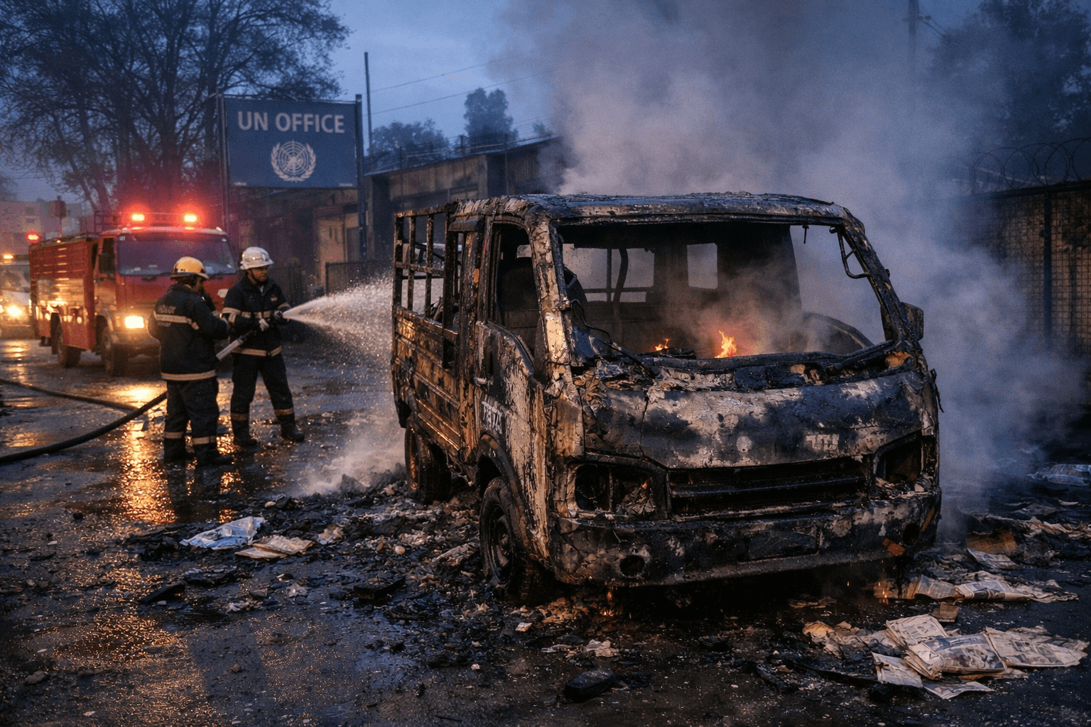 Load Carrier Gutted in Early Morning Blaze Near UNO Office in Srinagar
