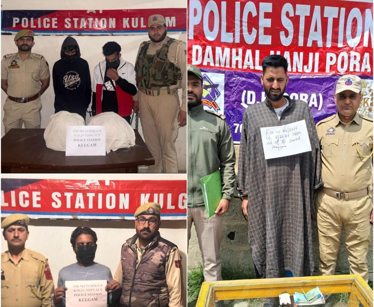 4 Drug Peddlers Arrested in Kulgam, Contraband Seized: Police
