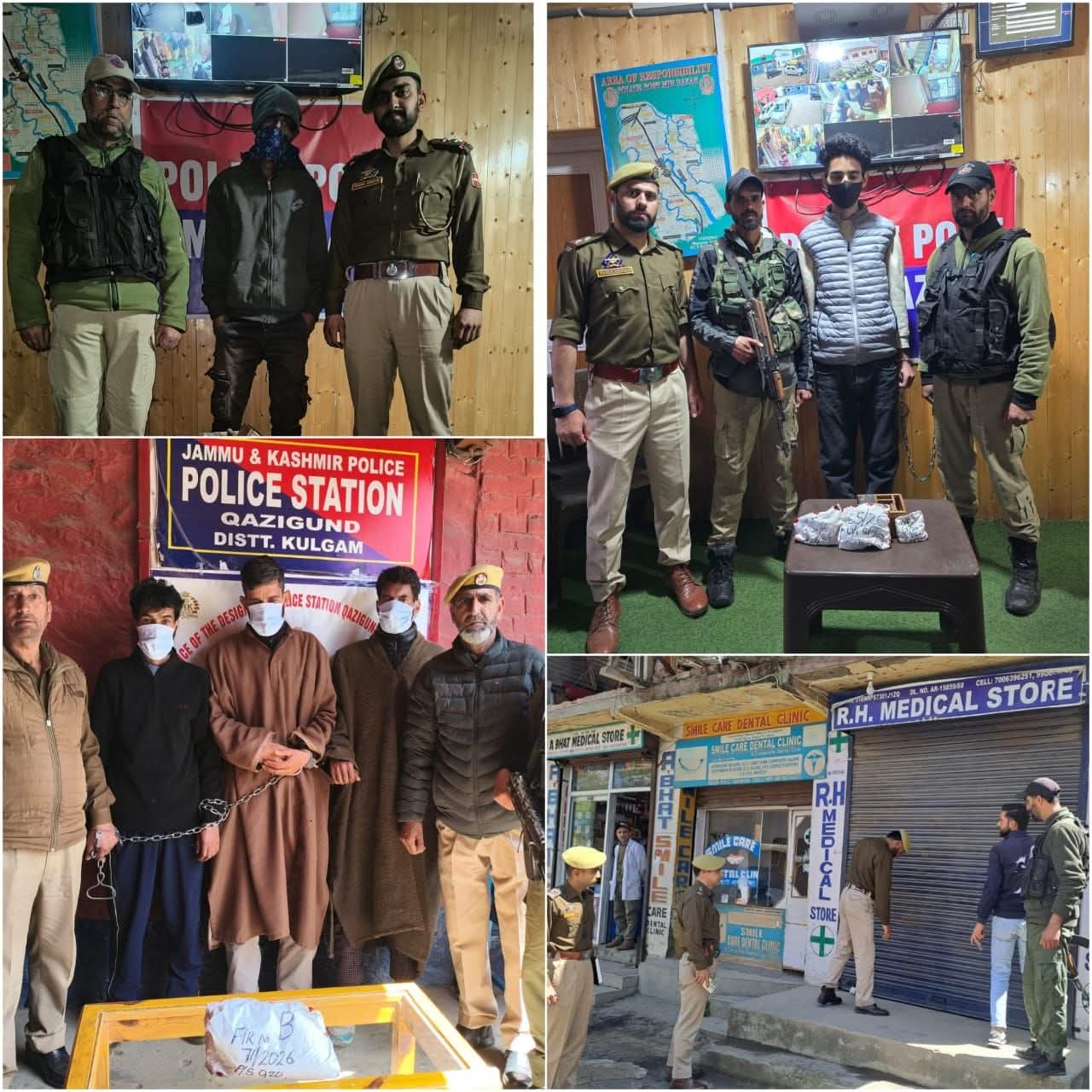 Kulgam Police Arrest 5 Drug Peddlers, Including 2 in Backward Linkage; Medical Shop Sealed for Violating Schedule H Norms